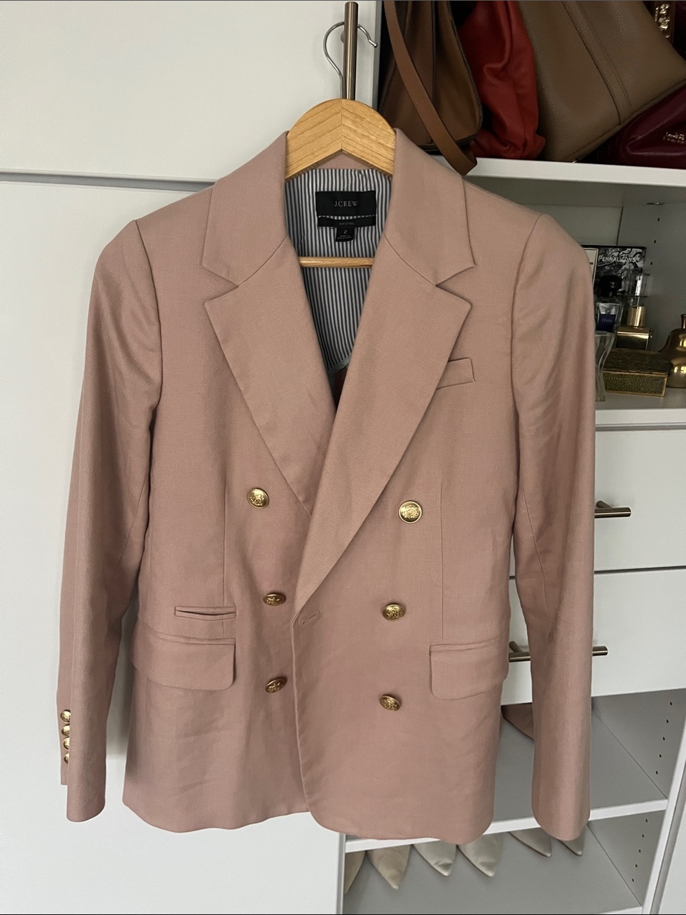 J. Crew Double-Breasted Dusty Rose Blazer with Gold Buttons